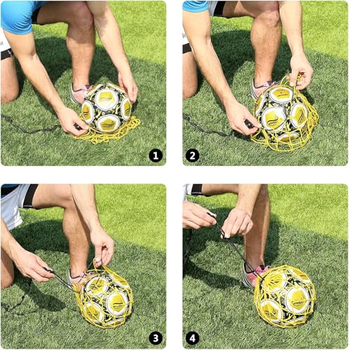 Handle Solo Soccer Kick Trainer with New Ball Locked Net Design, Soccer Ball Bungee Elastic Training Juggling Net (Fits Ball Size 3, 4, 5) - color: yellow