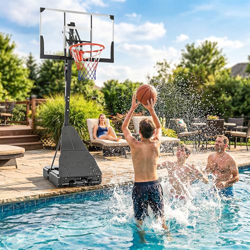 Soozier Basketball Hoop Outdoor Portable, 8-10ft Adjustable Basketball Goal, 47 Inch Shatterproof Backboard w/Shock Absorbent Rim, Fillable Base, for Youth & Adult, for Backyard, Driveway, Indoor