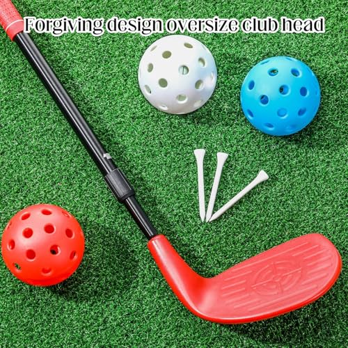 Realspring Backyard Golf Club Set Adjustable Golf Club for Backyard Game Plastic Chipping Clubs Plastic Balls Outdoor Indoor Training Practice Gift for Adults(Red,Left Hand) - style: Left Hand
