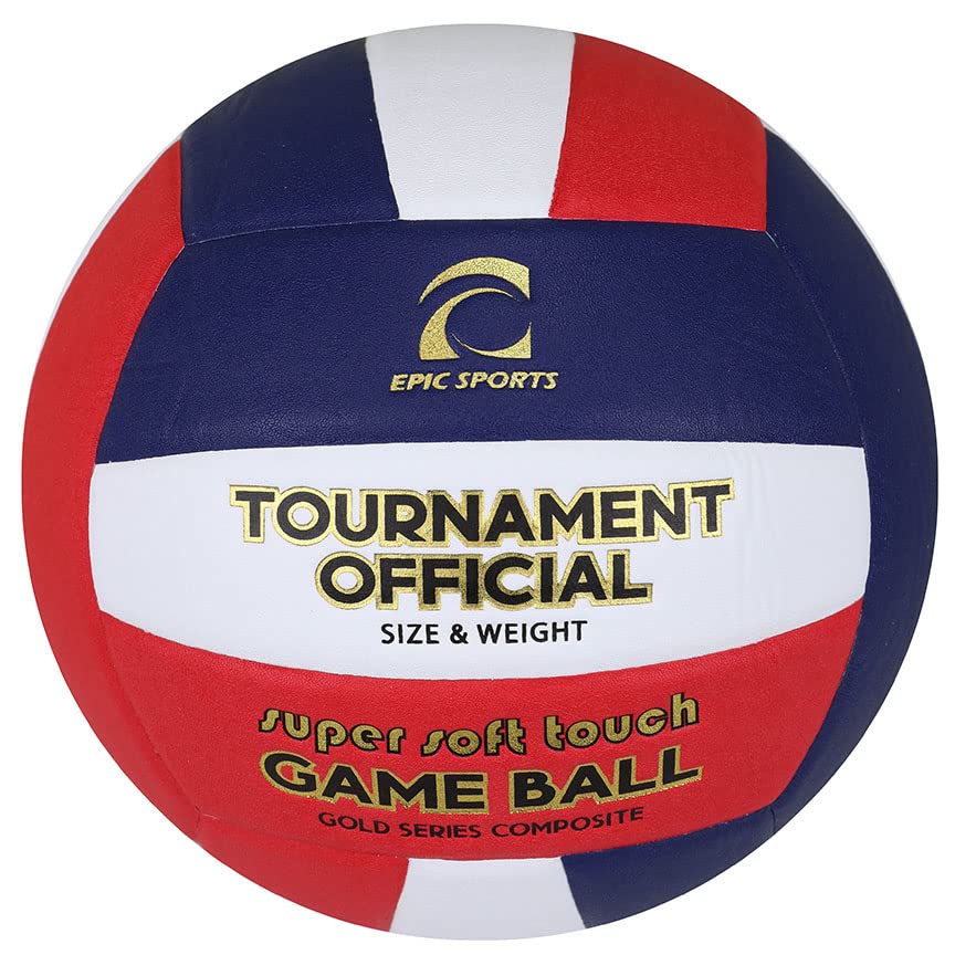 Epic Gold Series Tournament Official Game Volleyball (24-Colors Available) - color: SCARLET/WHITE/NAVY