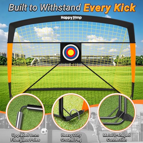 Happy Jump 7x5' & 5x3.6' Portable Soccer Goals for Kids Ages 6-14, Weatherproof Net and Steel Frame for Backyard Fun and Outdoor Training, Quick Setup and Sturdy for All Weather Conditions - style: 7x5 FT, 2 Set Upgrade