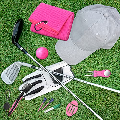 18 Pcs Pink Golf Accessories Kit Include Golf Ball Marker Balls Holder Club Groove Cleaner Brush Divot Repair Plastic Tees Towel with Clip Gift Set for Women