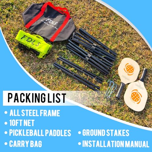 FDLS 10FT Portable Badminton Pickleball Net with Carry Bag for Indoor Outdoorl Height Adjustable| Easy Set up - style: Yellow&Green(2 Paddles)