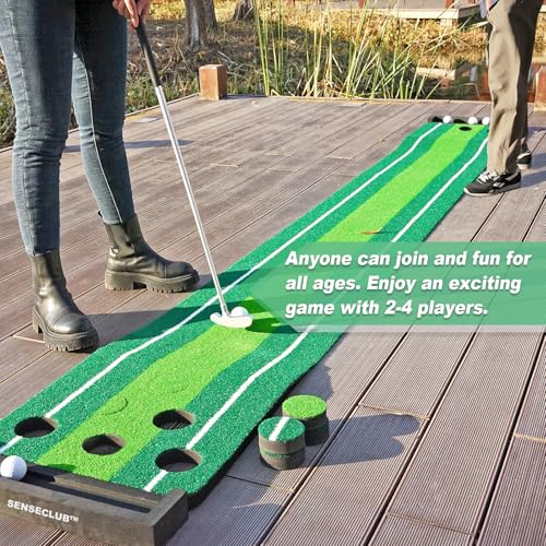 SENSECLUB Indoor Putting Green, Foldable Putting Mat Golf Game Set, Golf Gifts for Men with Ball-Collect System - style: Green Pro 12 caps (no putter)