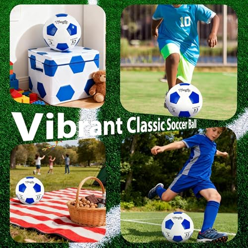 Soccer Ball Size 3 with Pump Needle, Size 3 Trainning Classic White Black Thicker PU Tight Weaved Suitable for Youth Boy League Game Trainning - color: White+Blue