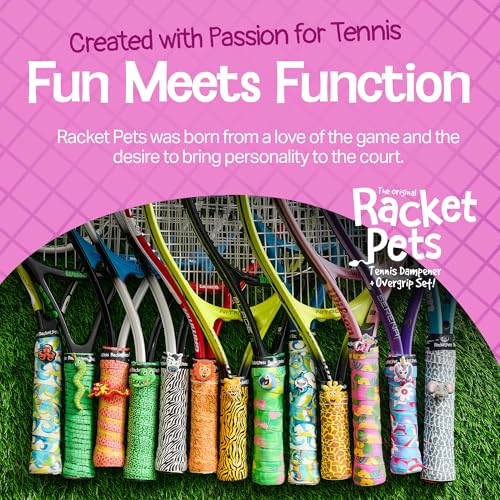 Racket Pets Kids Tennis Racket Dampener & Matching Overgrip Tape, Performance Shock Absorbing Dampener for Tennis Racket & Fun Animal Print Tennis Wrap Grip Tape - style: Unicorn