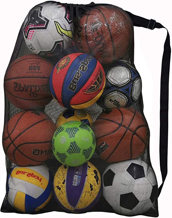 Heavy Duty Mesh Ball Bag, 30x40 Inch Extra Large Sports Equipment Bag for 12 Soccer Balls, Industrial Strength Mesh Bag with Adjustable Strap for Coaches Basketball Football Volleyball