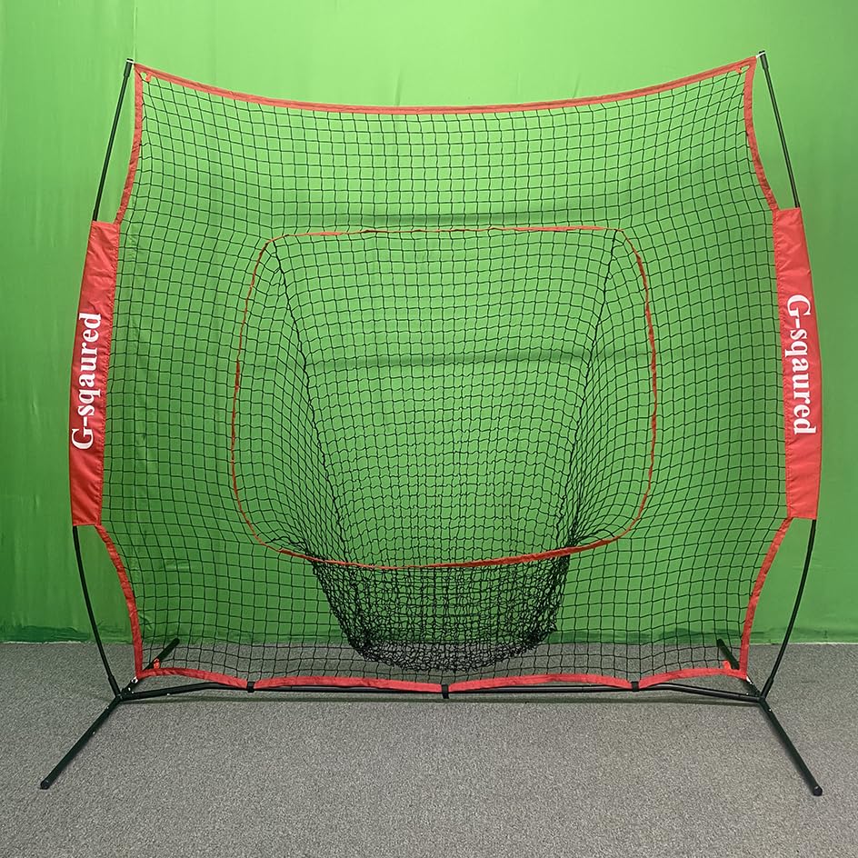 Baseball & Softball Replacement Net 7ft x 7ft (NET ONLY), Heavy Duty Knotless for Pitching, Hitting & Throwing Practice, Fits 7x7ft Training Net Frames - color: Red