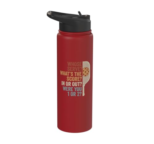 Whose Serve What's the Score Funny Pickleball Questions Stainless Steel Insulated Water Bottle - color: Red