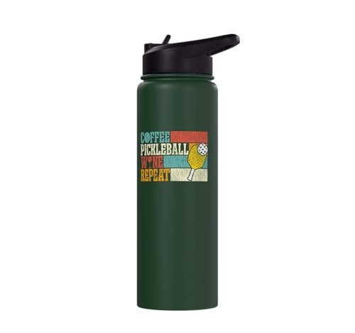 Funny Pickleball Paddle Just One More Game Stainless Steel Insulated Water Bottle - color: Dark Green