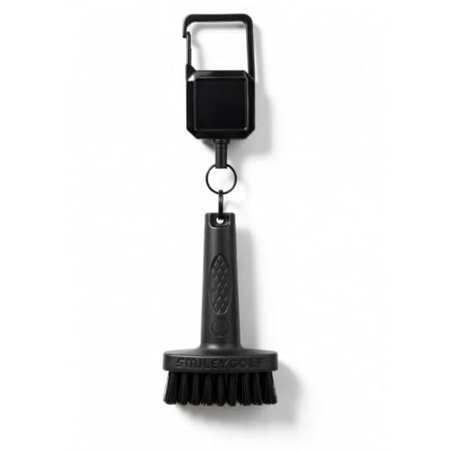SmileyGolf Mini Golf Brush - Retractable Groove Cleaner with Carabiner Clip, 20" Extendable Cord, Non-Scratch Nylon Bristles, Pocket-Sized Pro-Tested for Irons, Wedges
