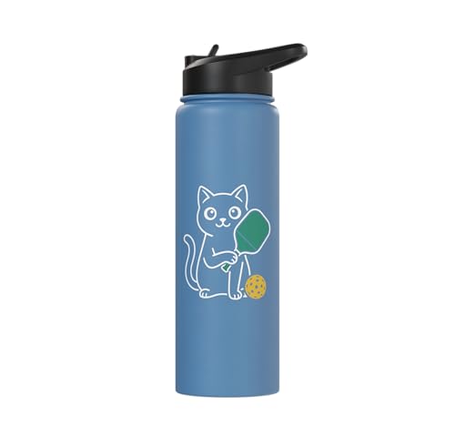 Pickleball Paddle Ball Player Minimal Clean Sports Fan Match Stainless Steel Insulated Water Bottle - color: Light Blue