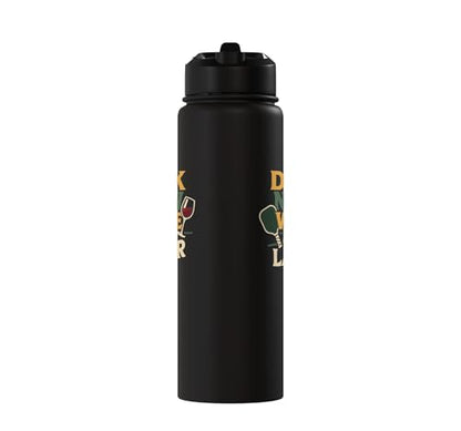 Funny Pickleball Wine Pun Paddle Dink Now Wine Later Stainless Steel Insulated Water Bottle - color: Black