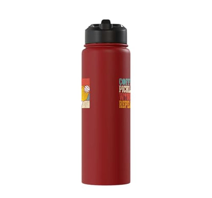 Funny Pickleball Paddle Just One More Game Stainless Steel Insulated Water Bottle - color: Red