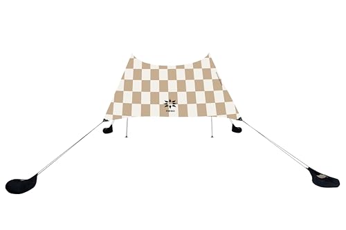 Neso Grande Portable Beach Tent Sun Shelter - Lightweight Beach Shade Canopy - Easy Setup for Family Outings - Patented Reinforced Corners - UPF 50+ Sun Protection - 7ft Tall, 9 x 9ft - color: Tan Checkers