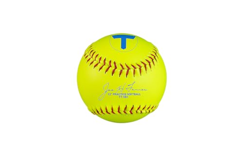 Tanner Tee 12 Inch Softballs 1/2 Dozen (6 ea) Practice Softballs with Synthetic Yellow Leather Cover, Red Stitching, and Poly Core Center for Fastpitch Softball and Slowpitch Softball