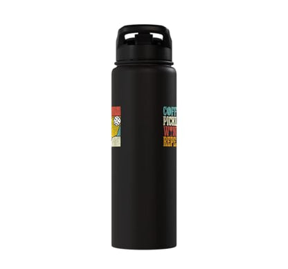 Funny Pickleball Paddle Just One More Game Stainless Steel Insulated Water Bottle - color: Black