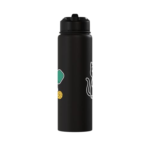 Pickleball Paddle Ball Player Minimal Clean Sports Fan Match Stainless Steel Insulated Water Bottle - color: Black