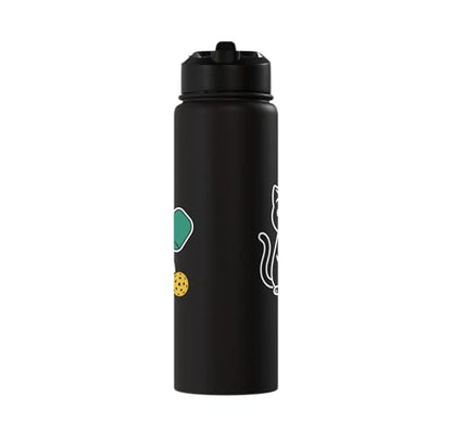 Pickleball Paddle Ball Player Minimal Clean Sports Fan Match Stainless Steel Insulated Water Bottle - color: Black