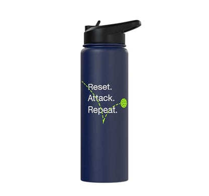 Reset Attack Repeat Competitive Pickleball Accessories Stainless Steel Insulated Water Bottle - color: Navy Blue