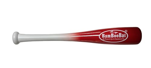 BamBooBat by PINNACLE SPORTS EQUIPMENT INC. Adult Baseball and Softball Wood One Hand Training Bat- 18 Inch or 21 Inch - color: White Handle / Scarlet Barrel, size: 21 Inch