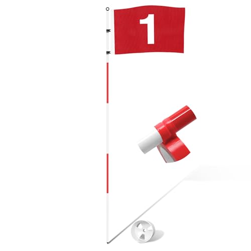 KINGTOP Golf Flagstick 6ft, Portable Five-Section Design for Backyard Practice Putting Green, Driving Range Golf Pin Flag Hole Cup Set, Gift Idea - color: Version1- Red Flag#1, 1-Pack