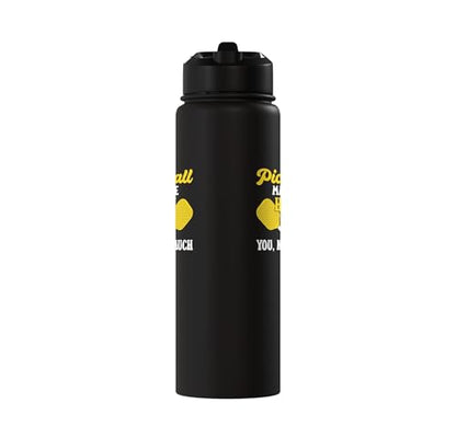 Funny Pickleball Paddle Easily Distracted By Pickleball Stainless Steel Insulated Water Bottle - color: Black