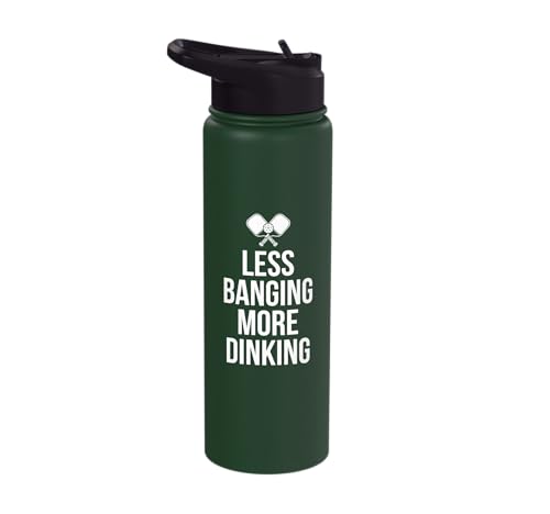 Less Banging More Dinking Pickleball Player Strategy Stainless Steel Insulated Water Bottle - color: Dark Green