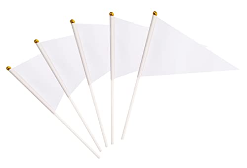 50 Pack White Pennant Small Mini Flags On Sticks,Hand Held Solid White Pennant DIY Graffiti Flag,Party Events Celebration,School,Grand Opening,Kids Birthday,Sports Clubs,Flower Pot - color: White