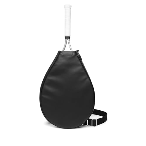 Leatherology Convertible Tennis Sling Tote – Premium Leather or Canvas Racket Bag with Expandable Design, Adjustable Strap, and Interior Pockets for Two Tennis Rackets - color: Black Onyx