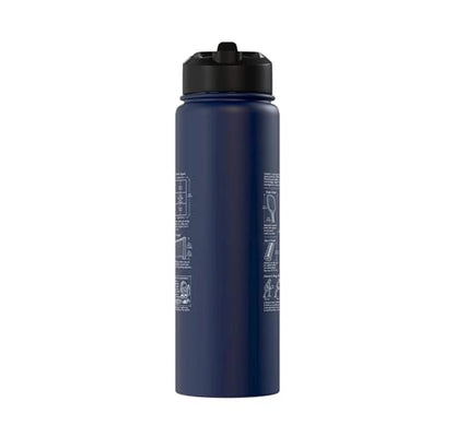 Pickleball Paddle Court Layout Net Height Chart Stainless Steel Insulated Water Bottle - color: Navy Blue