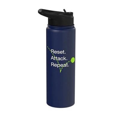 Reset Attack Repeat Competitive Pickleball Accessories Stainless Steel Insulated Water Bottle - color: Navy Blue