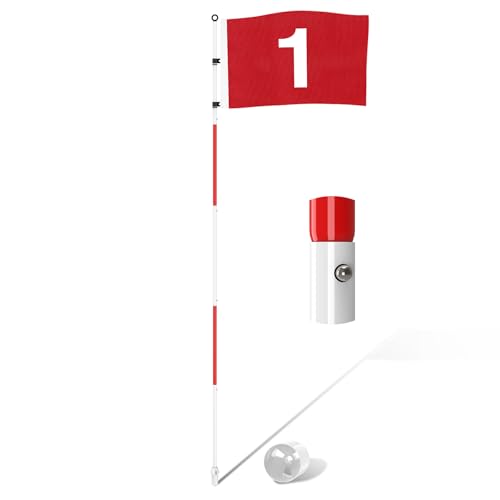 KINGTOP Golf Flagstick 6ft, Portable Five-Section Design for Backyard Practice Putting Green, Driving Range Golf Pin Flag Hole Cup Set, Gift Idea - color: Version2- Red Flag#1, 1-Pack