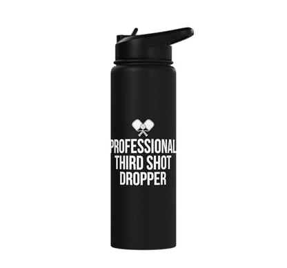 Professional Third Shot Dropper Pickleball Player Design Stainless Steel Insulated Water Bottle - color: Black