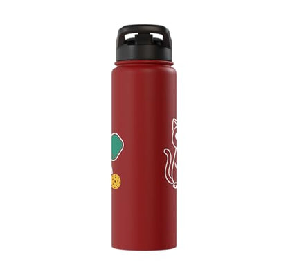 Pickleball Paddle Ball Player Minimal Clean Sports Fan Match Stainless Steel Insulated Water Bottle - color: Red