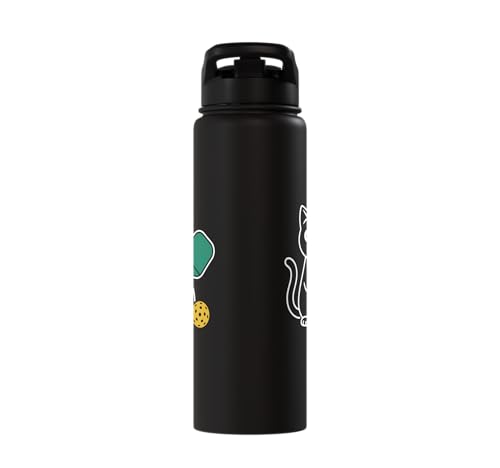 Pickleball Paddle Ball Player Minimal Clean Sports Fan Match Stainless Steel Insulated Water Bottle - color: Black