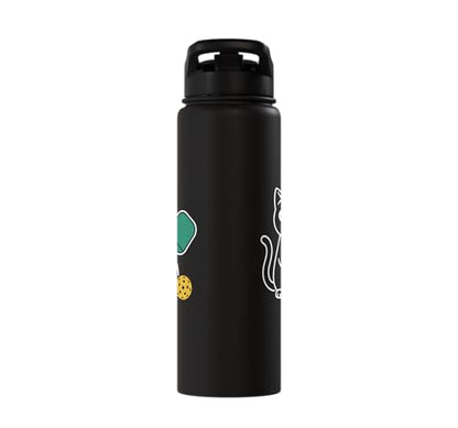Pickleball Paddle Ball Player Minimal Clean Sports Fan Match Stainless Steel Insulated Water Bottle - color: Black
