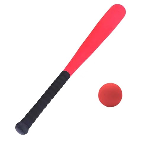 Kids Foam Baseball Bat and Ball T Ball Set Lightweight Soft Handle Children Softball Baseball Bat for Game Learning - color: Red