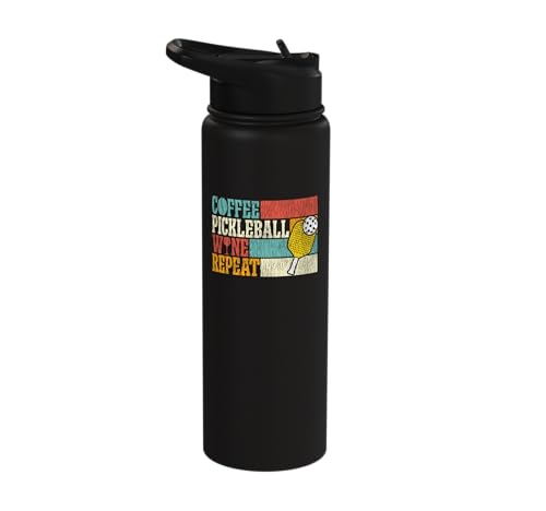 Funny Pickleball Paddle Just One More Game Stainless Steel Insulated Water Bottle - color: Black