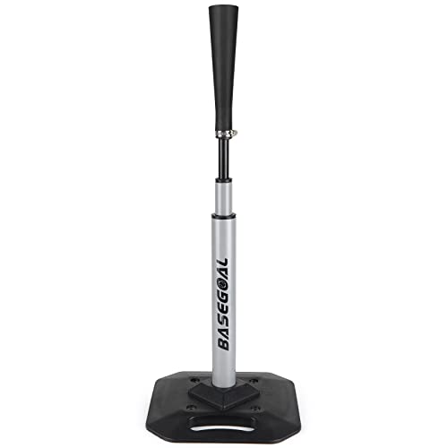 BaseGoal Baseball & Softball Batting Tee,Portable Hitting Tee,with Heavy Duty Base,Rolled Flexible Rubber Top,Adjustable Height for Kids or Adults - color: Gray