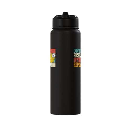 Funny Pickleball Paddle Just One More Game Stainless Steel Insulated Water Bottle - color: Black