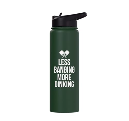 Less Banging More Dinking Pickleball Player Strategy Stainless Steel Insulated Water Bottle - color: Dark Green