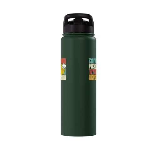 Funny Pickleball Paddle Just One More Game Stainless Steel Insulated Water Bottle - color: Dark Green