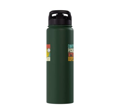 Funny Pickleball Paddle Just One More Game Stainless Steel Insulated Water Bottle - color: Dark Green