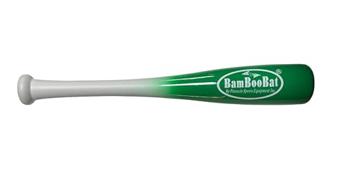 BamBooBat by PINNACLE SPORTS EQUIPMENT INC. Adult Baseball and Softball Wood One Hand Training Bat- 18 Inch or 21 Inch - color: White Handle / Kelly Barrel, size: 21 Inch