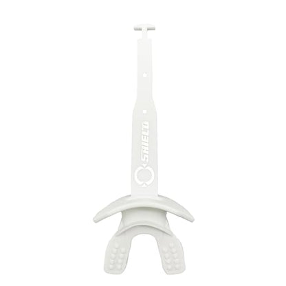 O Shield Striker Football Mouth Guard with Connected Strap, No Boil Brace Friendly Lip Guard for Tackle Football, Youth and Adult - color: White