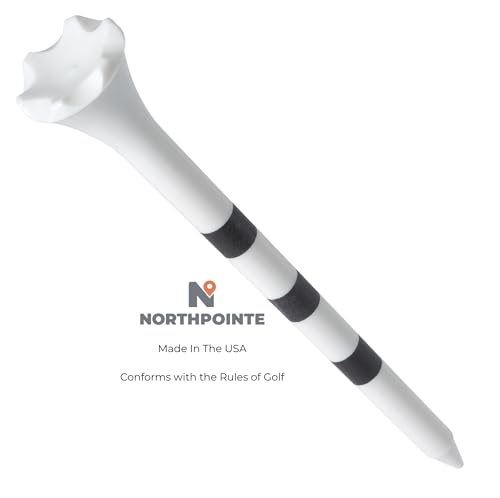 NorthPointe 3 ¼” Plastic Golf Tees – White with Black Stripes - 100 Golf Tees Plastic in Bulk