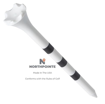 NorthPointe 3 ¼” Plastic Golf Tees – White with Black Stripes - 100 Golf Tees Plastic in Bulk