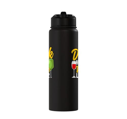 Funny Pickleball Paddle Wine Pun Dink Now Wine Later Stainless Steel Insulated Water Bottle