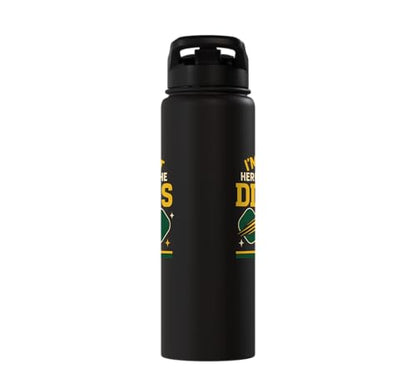 Funny Pickleball Pun Paddle I'm Just Here For The Dinks Stainless Steel Insulated Water Bottle - color: Black